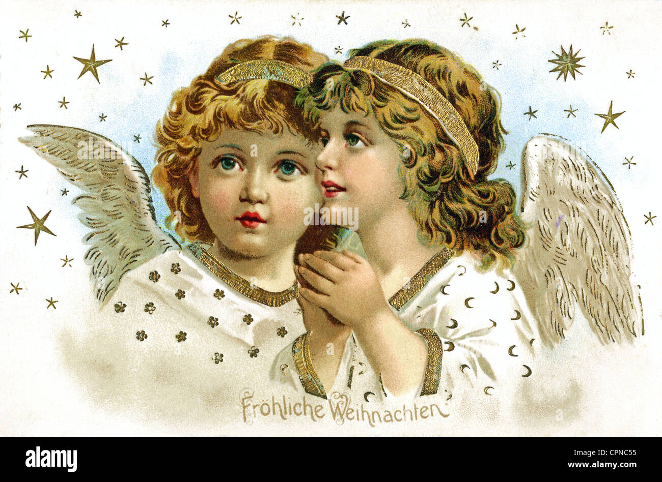 Noël, voeux de Noël, Joyeux Noël, deux anges de Noël, lithographie, Allemagne, 1897, droits-supplémentaires-Clearences-non disponible Banque D'Images