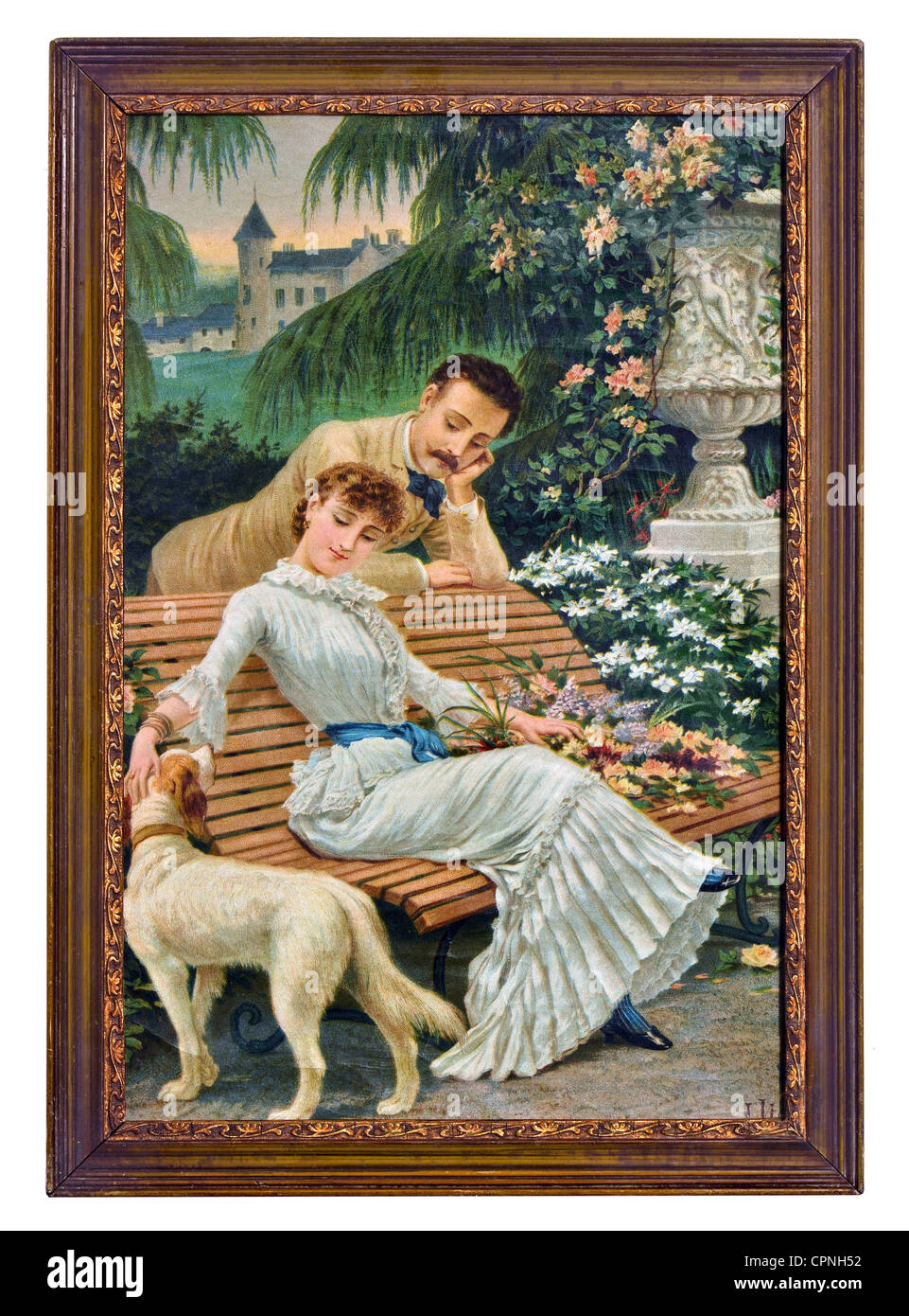Personnes, couples, amoureux au parc, avec chien, peinture, Allemagne, vers 1905, droits additionnels-Clearences-non disponible Banque D'Images