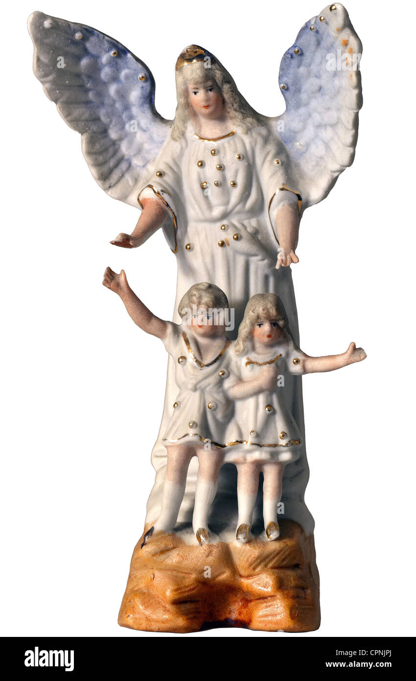 Religion, Christianisme, ange, ange gardien protégeant les enfants, petite figure en céramique, Allemagne, vers 1912, droits additionnels-Clearences-non disponible Banque D'Images