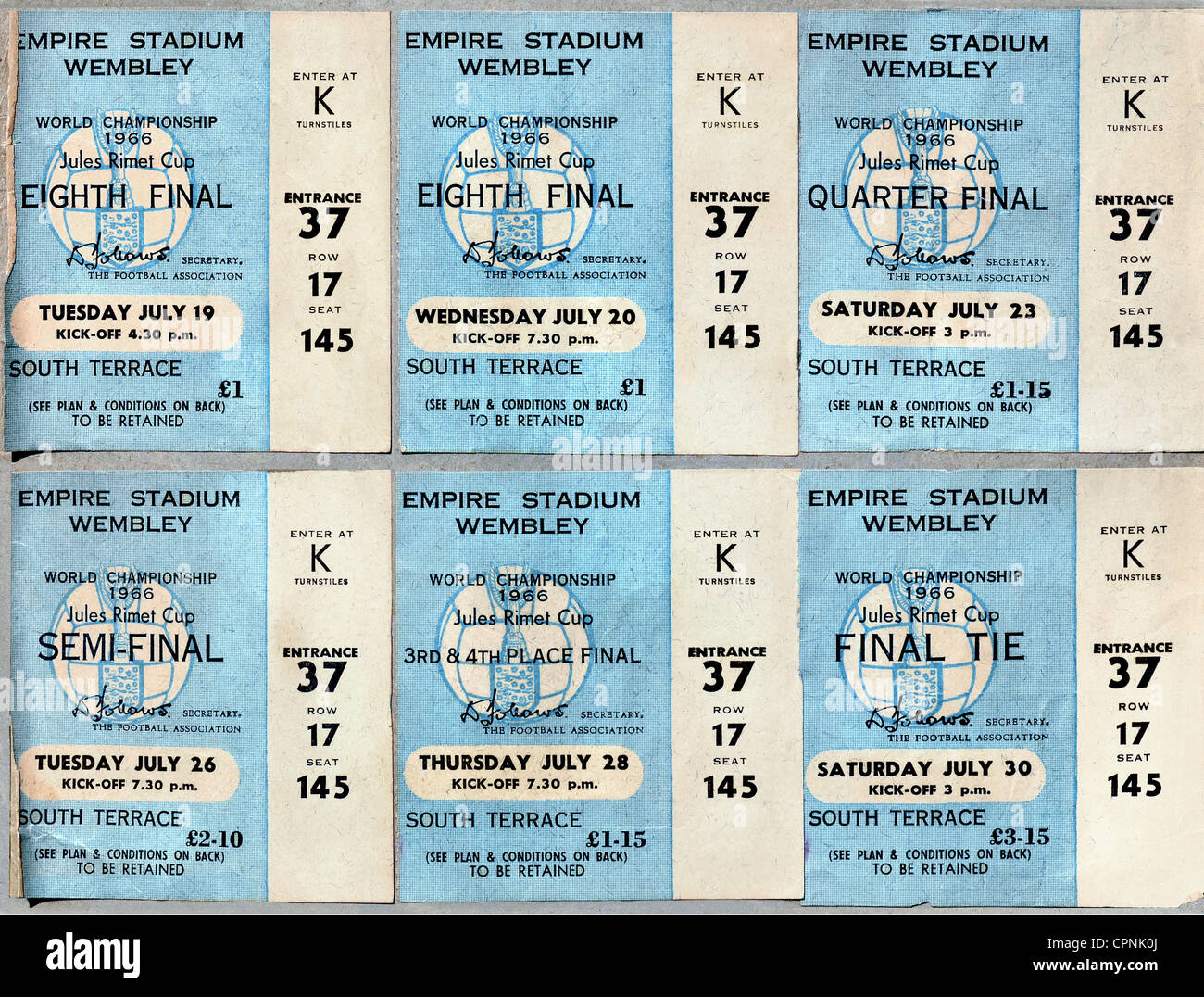 Sports, football, coupe du monde de la FIFA Grande-Bretagne 1966, billets pour la finale légendaire Angleterre-Allemagne, (4: 2), stade Wembley, Londres, 1966, droits supplémentaires-Clearences-non disponible Banque D'Images