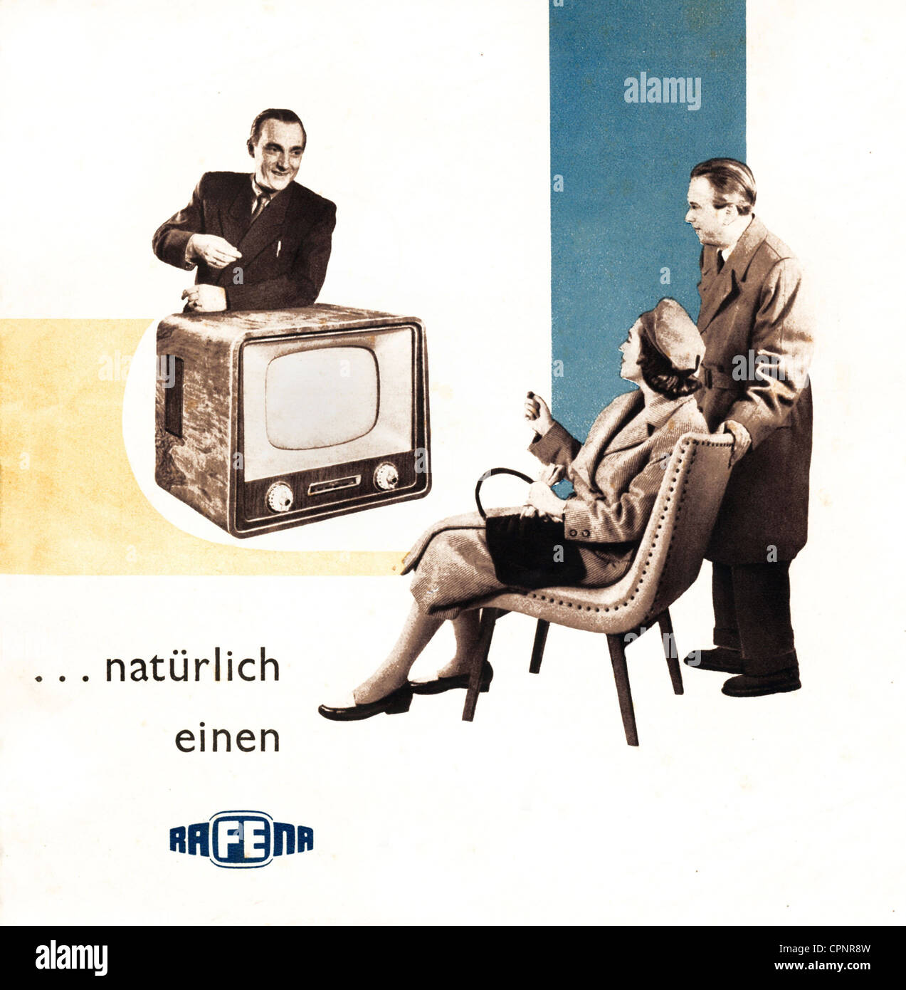 Broadcast, télévision, couple marié assis devant un poste de télévision, le vendeur explique les préférences de l'appareil Cranach FE 866 A, unité de table avec radio intégrée pour la réception VHF, taille d'écran 43 centimètres, fait par: VEB Rafena-Werke, Radeberg, est-Allemagne, 1958, droits additionnels-Clearences-non disponible Banque D'Images