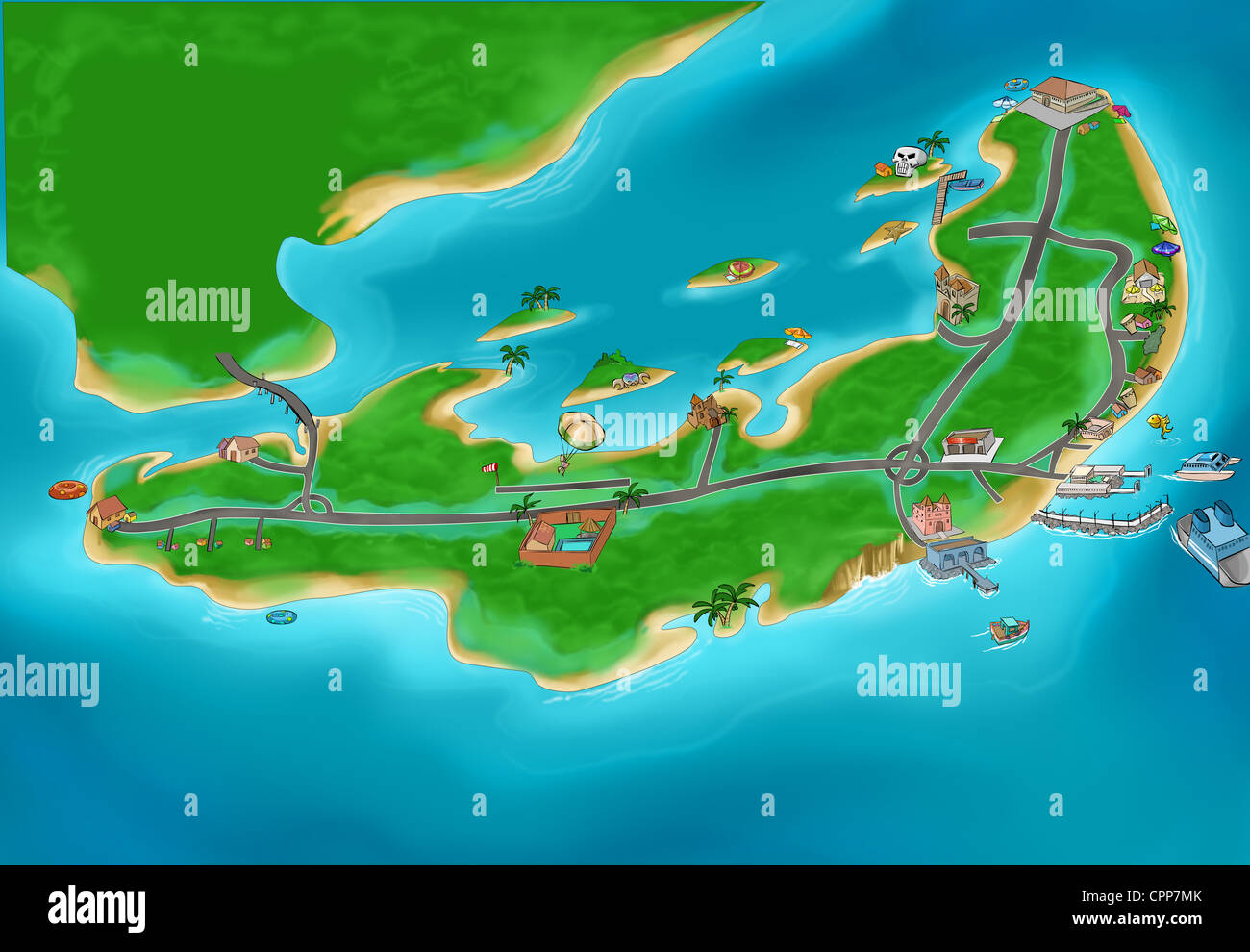 Petite carte de l'ile dans l'océan Photo Stock - Alamy