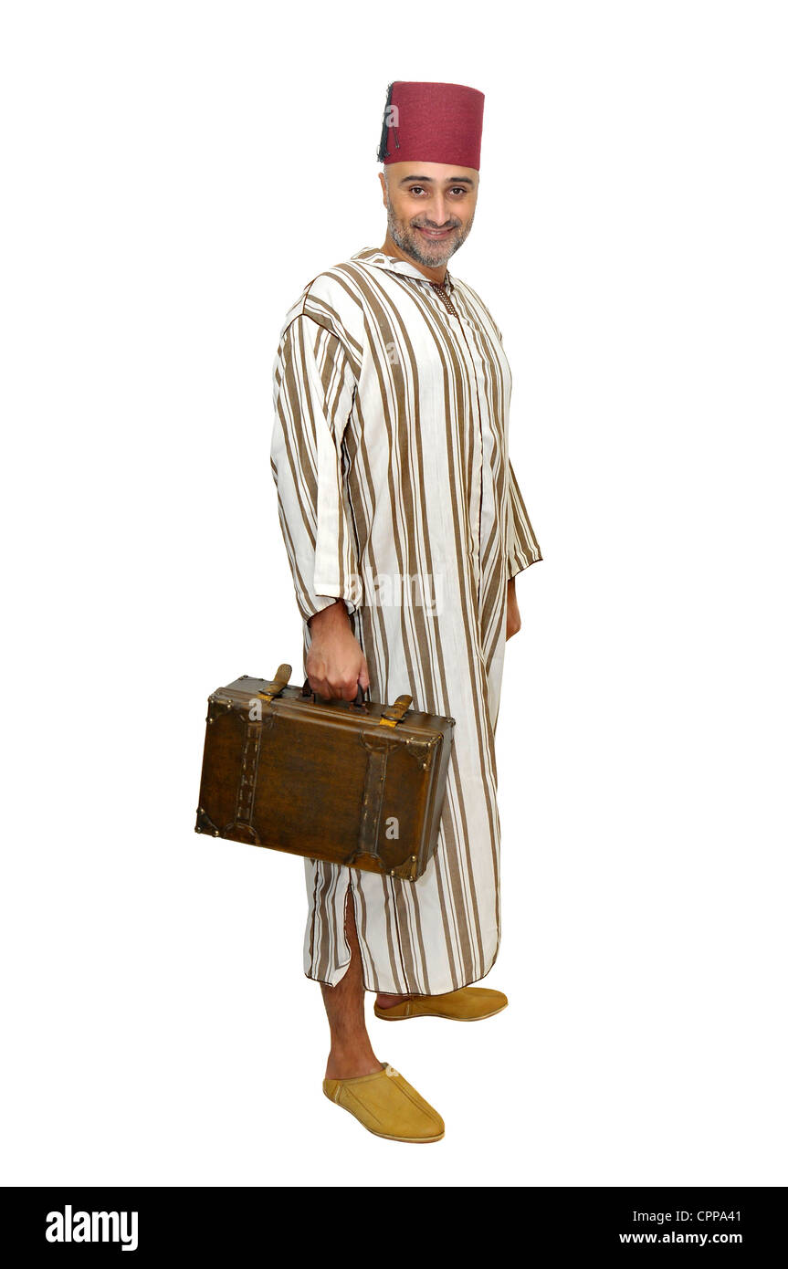 L'arabe homme avec porte-documents isolés dans White Banque D'Images