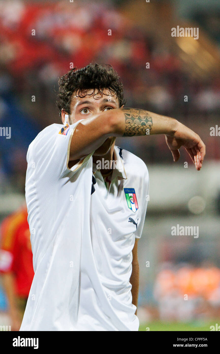 L'italienne Mattia Mustacchio en action lors d'une manche de 16 de la Coupe du monde U-20 de la FIFA contre l'Espagne au stade Al Salam au Caire, en Égypte. Banque D'Images