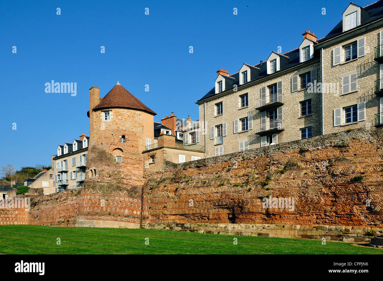 Vieux Mur et garder au Mans, Pays de la Loire dans le nord-ouest de la France Banque D'Images Vieux Mur et garder au Mans, Pays de la Loire dans le nord-ouest de la France Banque D'Images