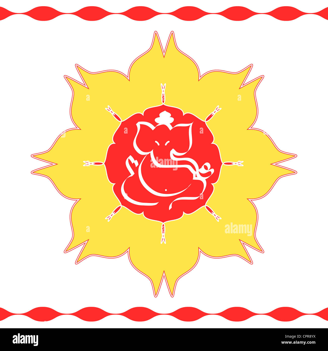Dieu indien Ganesha design sur fleur jaune et rouge Banque D'Images