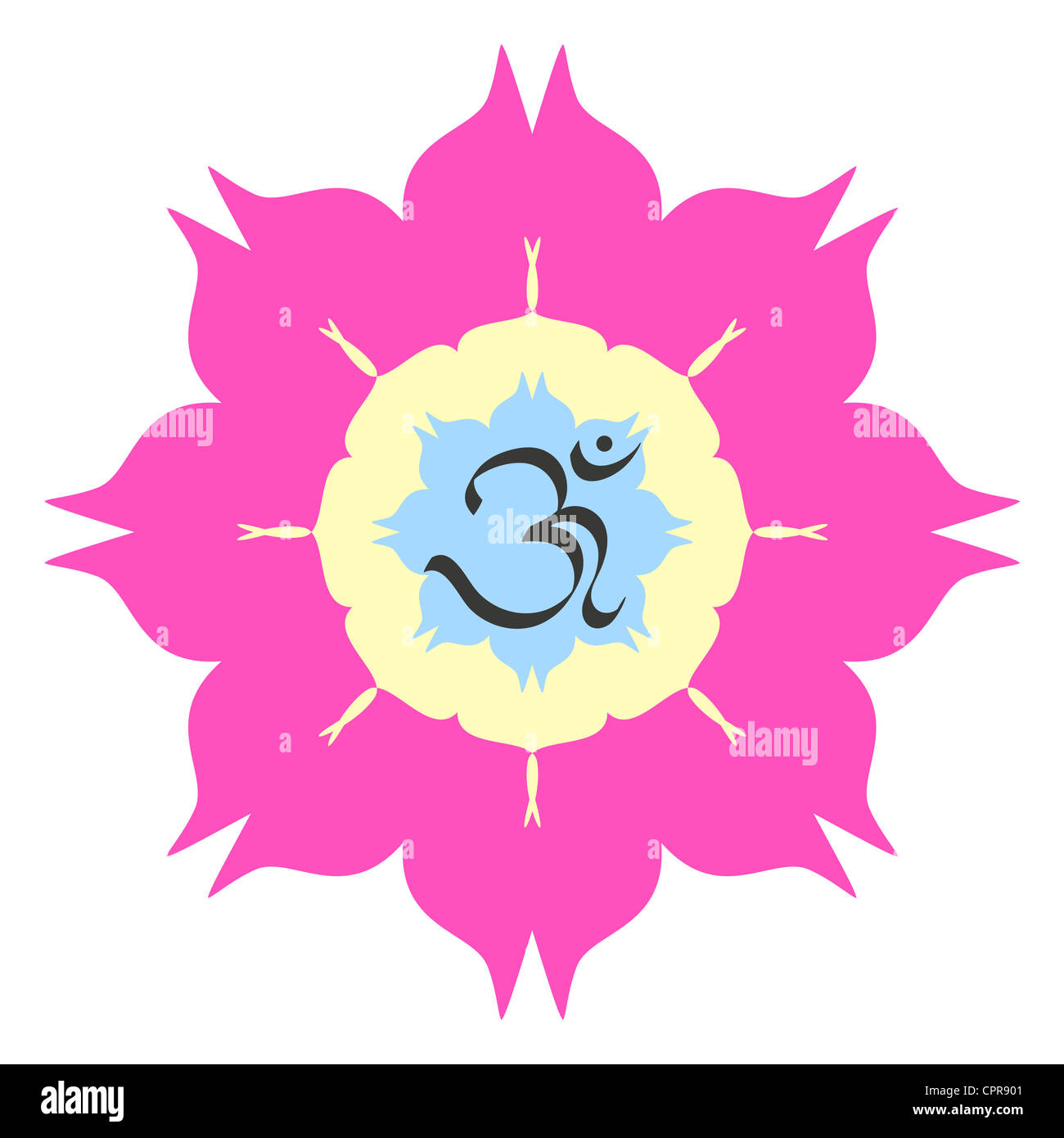 Symbole OM pacifiques sur lotus rose flower design Banque D'Images