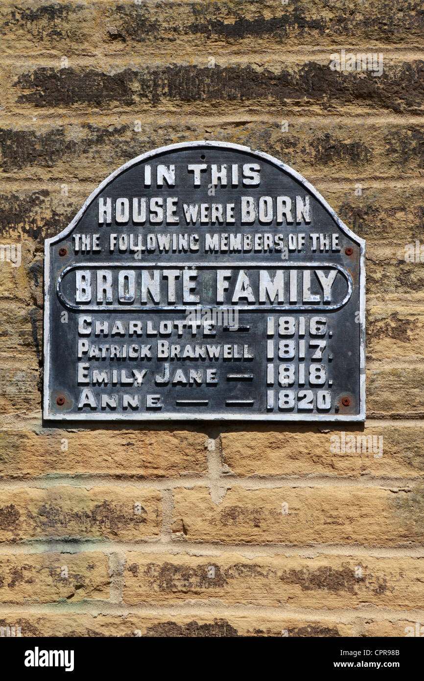 Berceau de la famille Bronte plaque, Thornton, Bradford, West Yorkshire, Angleterre, Royaume-Uni. Banque D'Images