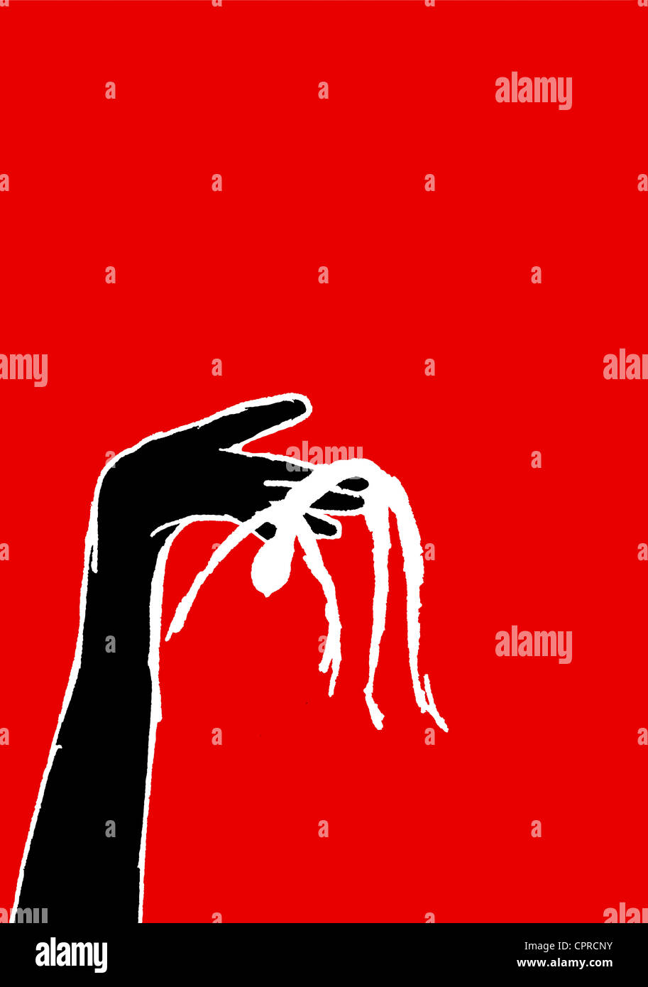 Grande main tenant une petite mort. Banque D'Images