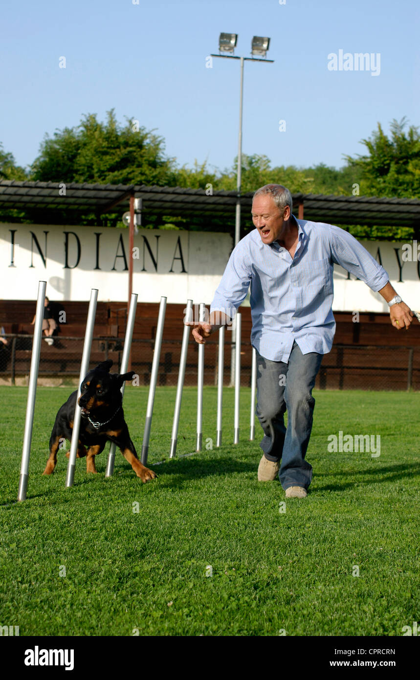 Le plus célèbre de la télévision et du cinéma italien Massimo formateur chiens Perla, lors de l'annonce de la formation de chien d'agilité, Rome, Italie Banque D'Images
