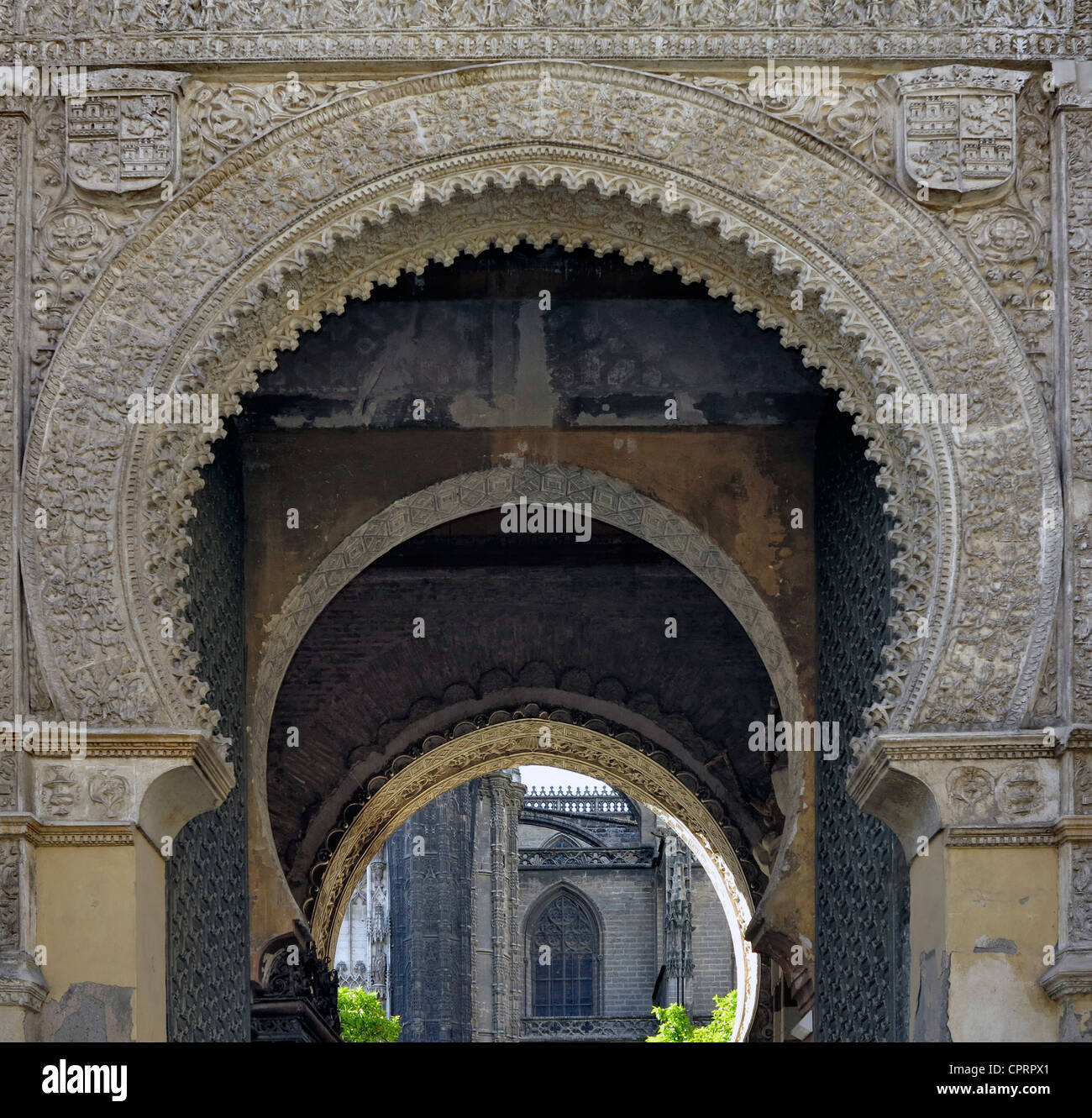 Puerta del Perdon, La Porte du Pardon, La Giralda de Séville Cathédrale Espagne Banque D'Images