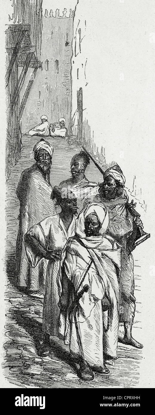 Les marocains. 19e siècle. Gravure par Barberis. Banque D'Images