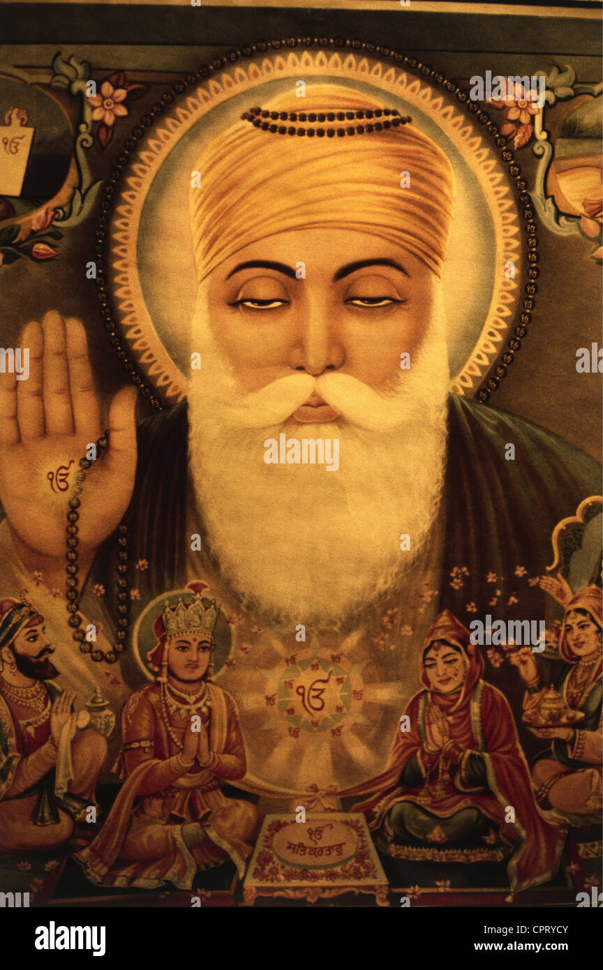 Nanak Dev, 15.4.1469 - 1539, gourou indien, fondateur de Sikhisme, portrait, peinture indienne, Banque D'Images