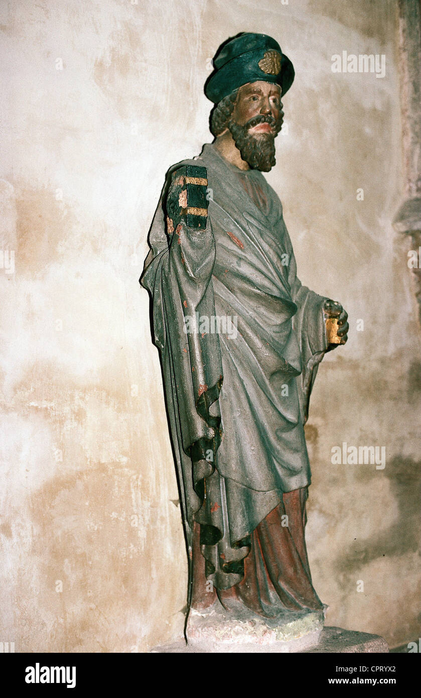 James 'The Just', frère de Jésus-Christ, apôtre, à Santiago de Compostella (lieu présumé de sépulture) vénéré comme saint, sculpture en bois, Nuremberg, église Saint Jakobus, Banque D'Images