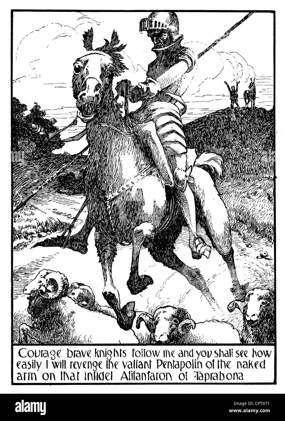 Quichote, Don, personnage d'un roman de Miguel Cervantes Saaverdra (1547 - 1616), dessin à l'encre de "Nimrod" (2ème prix d'un concours de dessin), 1910, Banque D'Images