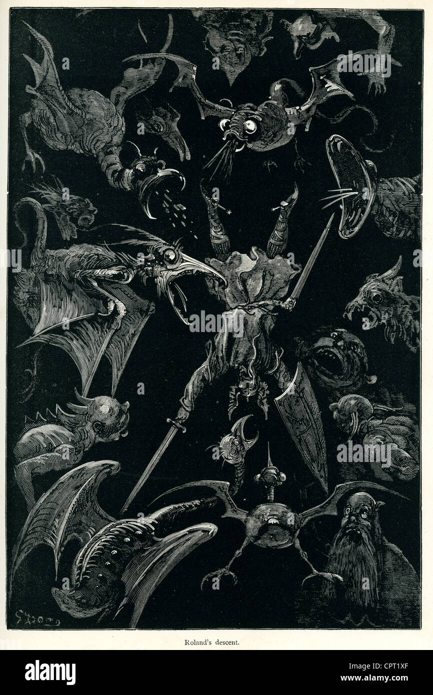 Roland descente. Illustration de la légende de Croquemitaine par Gustave Doré Banque D'Images
