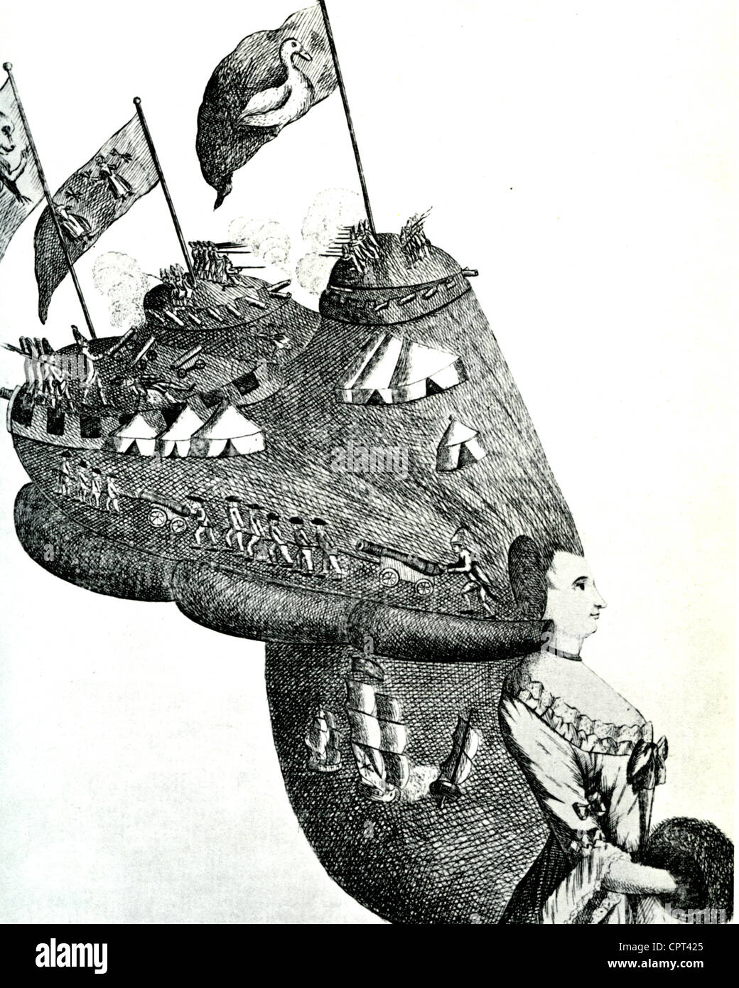 'BUNKER HILL, ou AMERICA'S HEAD-dress' une caricature britannique associant Guerre d'Indépendance américaine avec un hairstyle Banque D'Images