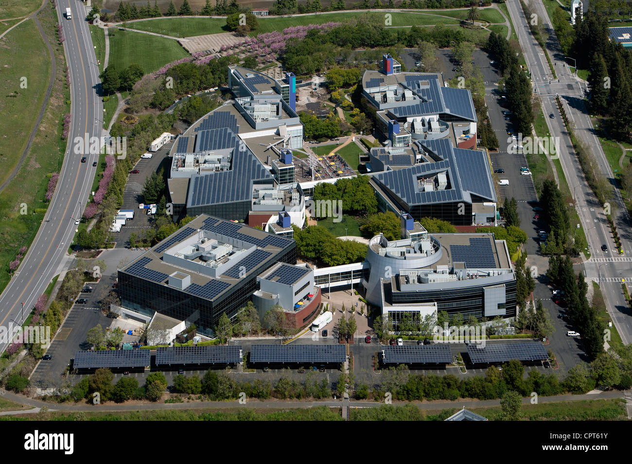 Photographie aérienne du siège de Google, Mountain View, Californie Banque D'Images