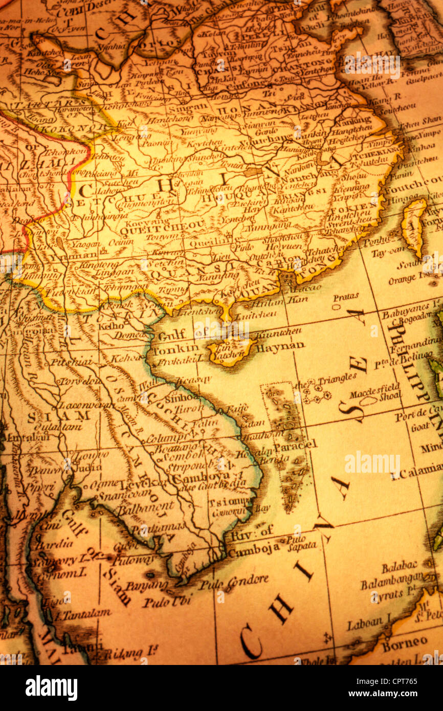 Carte ancienne de la Chine et de l'Indochine. L'accent est sur le golfe du Tonkin. La carte est de 1799 et est en dehors du droit d'auteur. Banque D'Images