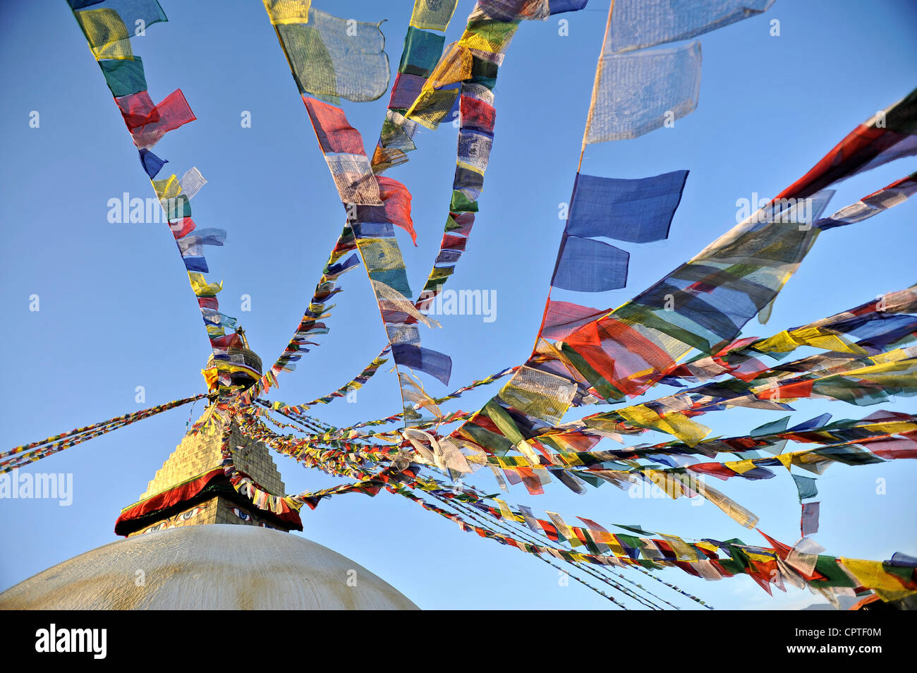 Drapeaux de prière Tibetains, Katmandou, Népal Banque D'Images