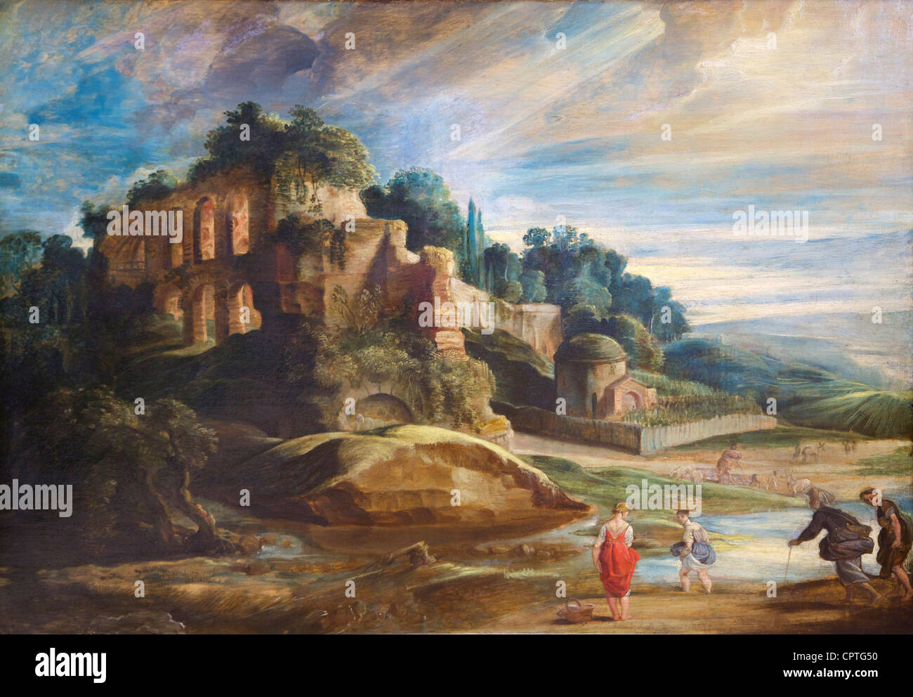 Paysage avec ruines du mont Palatin à Rome, par Peter Paul Rubens, 17e siècle, musée du Louvre, Paris, France Europe Banque D'Images