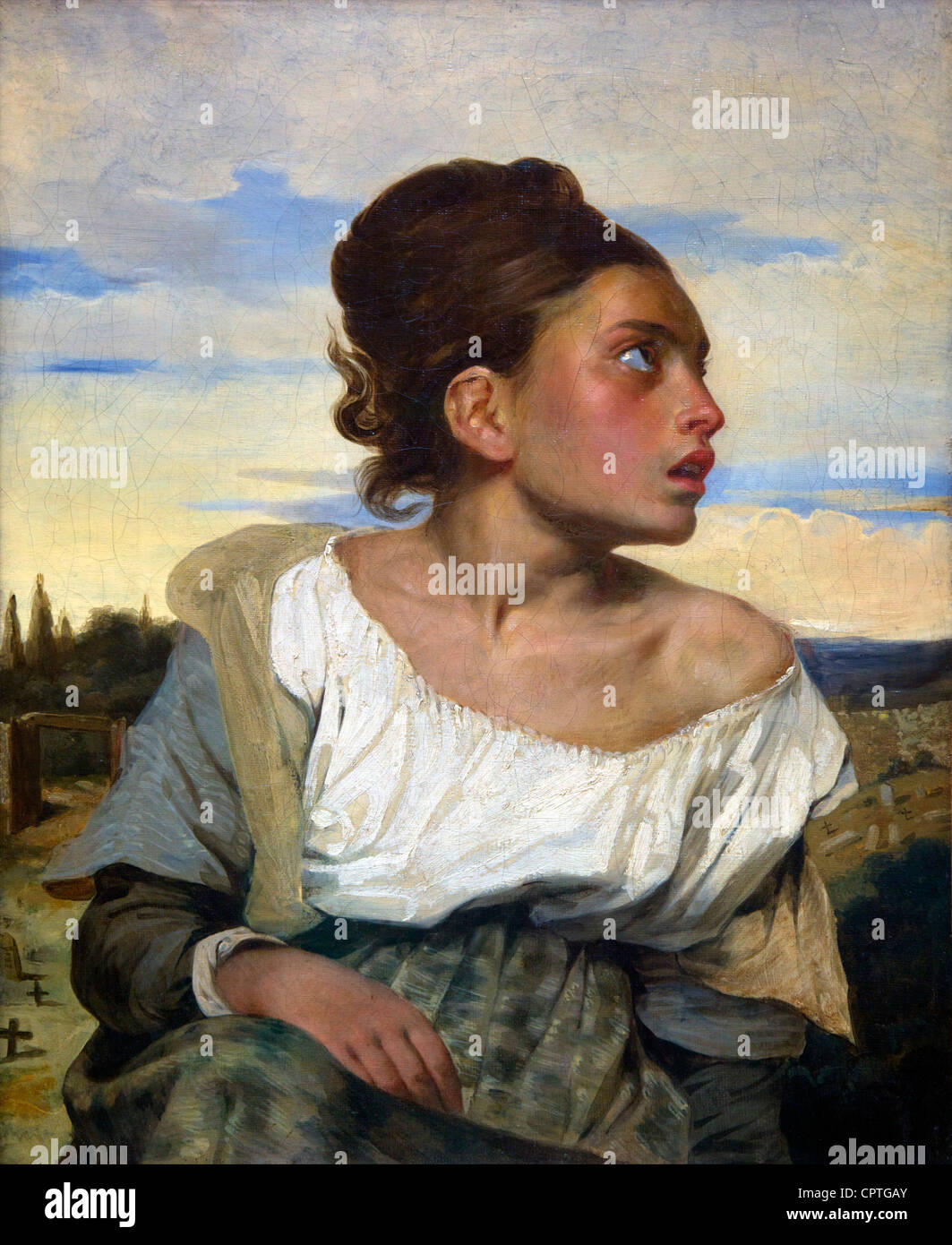 Orpheline au cimetière, ou, jeune orphelin girl à cimetière, par Eugène Delacroix, 1824, Musée du Louvre, Paris France Banque D'Images