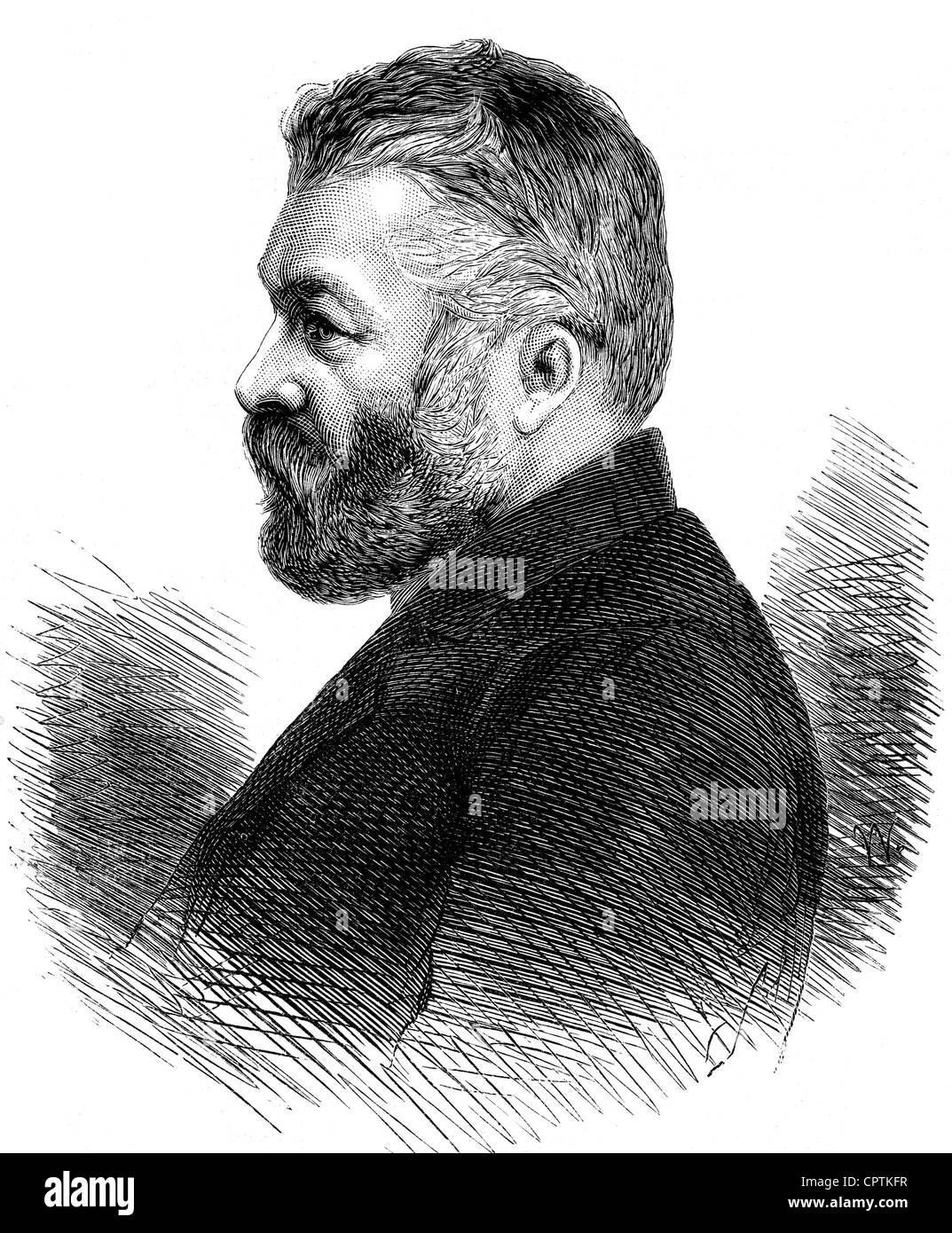 Obernetter, Johann Baptist, 31.5.1840 - 12.4.1887, photographe allemand, travailleur de l'imprimerie, portrait, profil, gravure sur bois, fin du XIXe siècle, Banque D'Images