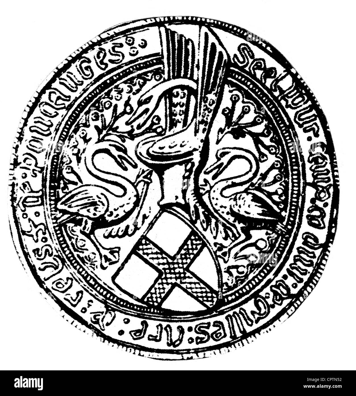 Rais, Gilles de, 1404 - 1440, baron français, son sceau, dessin, XIXe siècle, Banque D'Images