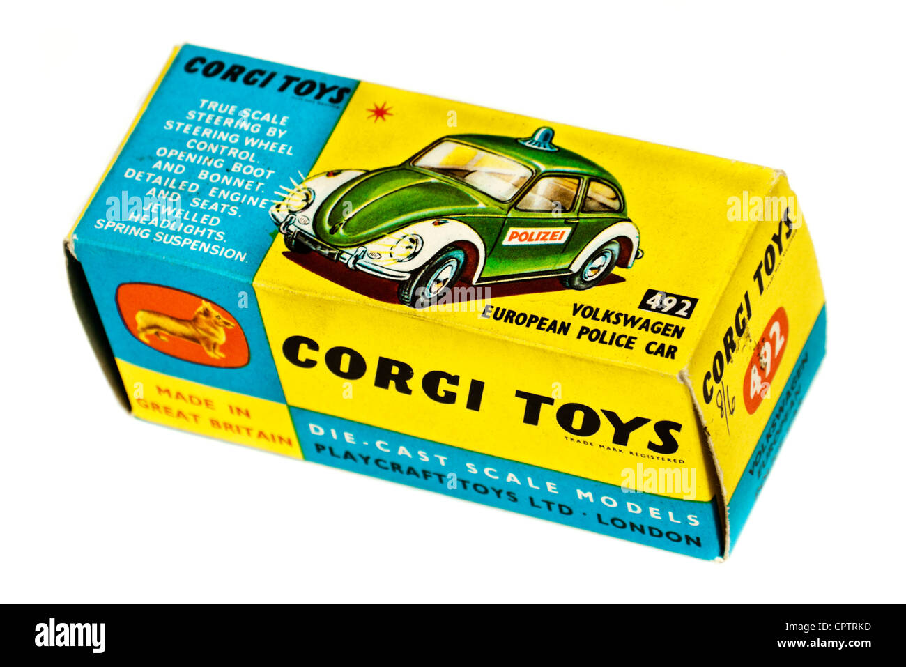 1960 vintage Corgi Toys No 492 Volkswagen Beetle 'Polizei' Voiture de police européenne dans son emballage d'origine Banque D'Images