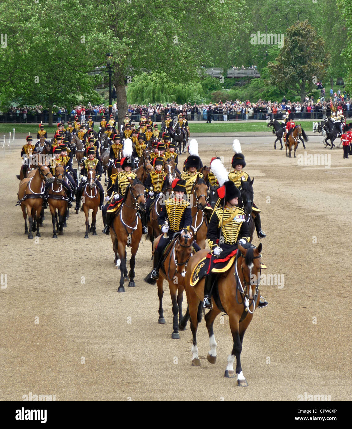 Parade La couleur 2 Juin 2012 - Le Major général à l'examen Horseguards Parade à Londres. Ce sont les troupes du roi de la Royal Horse Artillery. Banque D'Images