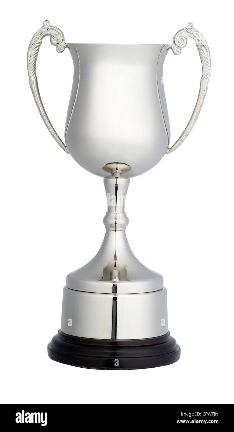 Un trophée d'argent tasse isolated on white with clipping path Banque D'Images