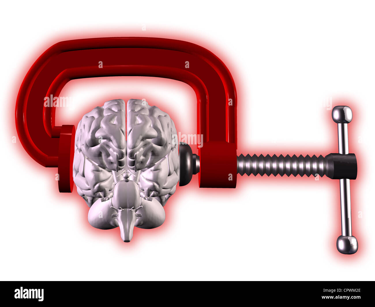 Illustration d'un cerveau humain soit écrasé dans un étau Banque D'Images