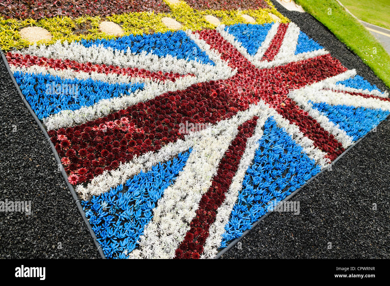 Union Jack flag fabriqué à partir de plantes alpines pour célébrer le Jubilé de diamant de la Reine Banque D'Images