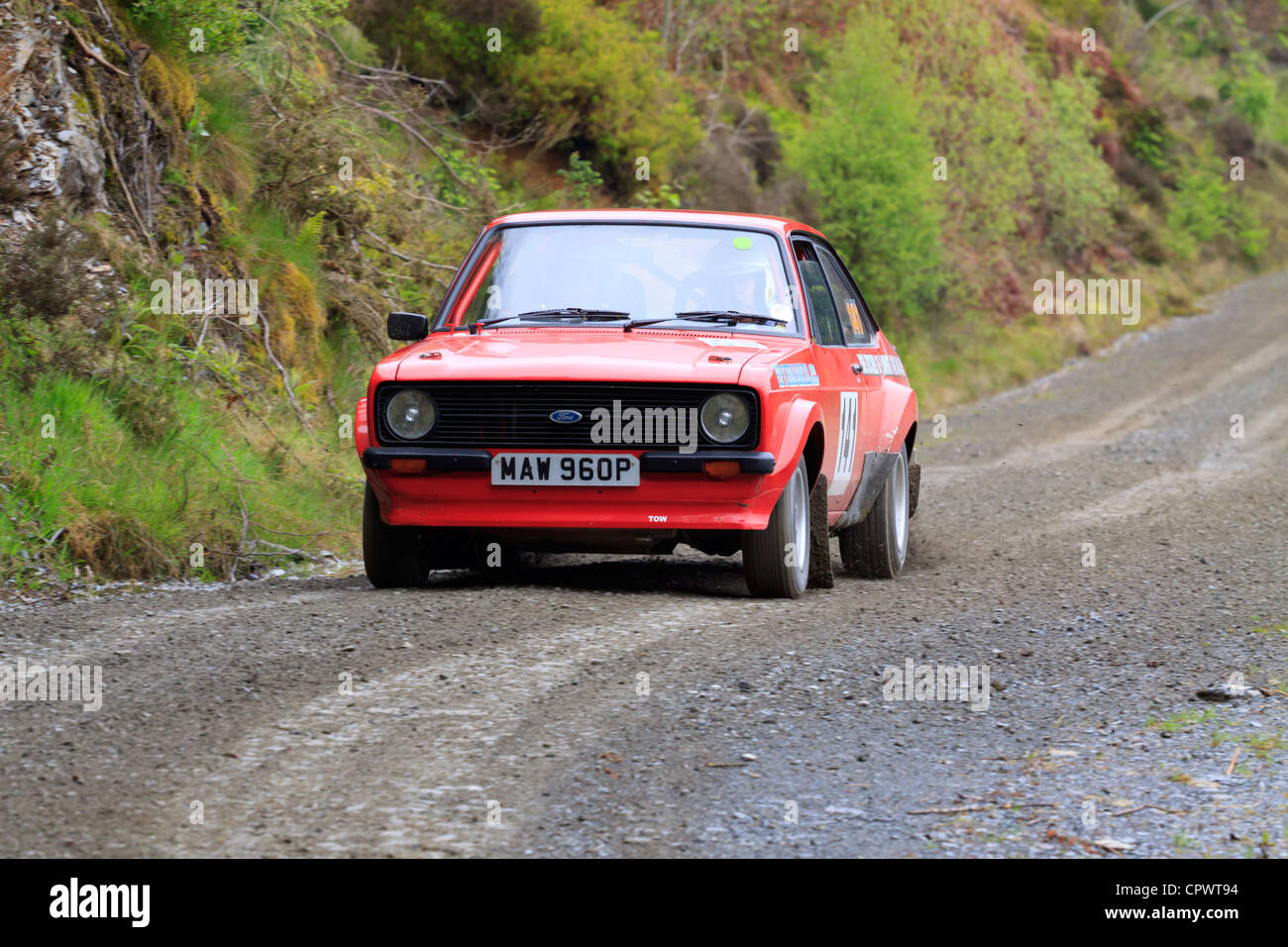 Une voiture de rallye au rallye des plaines 2012 Gartheiniog (stade). Banque D'Images