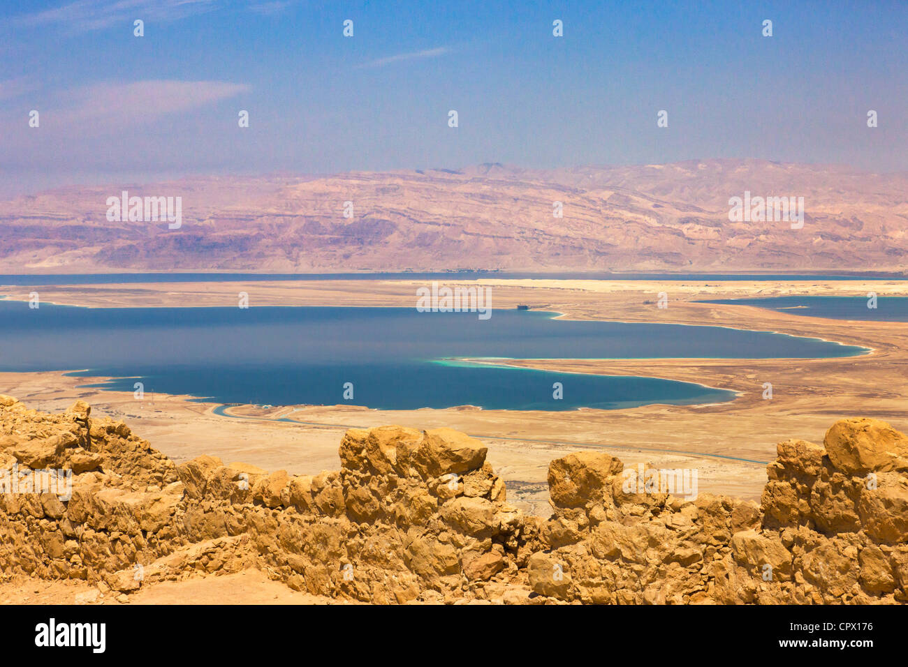 Ruines de Massada surplombant la Mer Morte, District Sud, Israël (site du patrimoine mondial de l'UNESCO) Banque D'Images