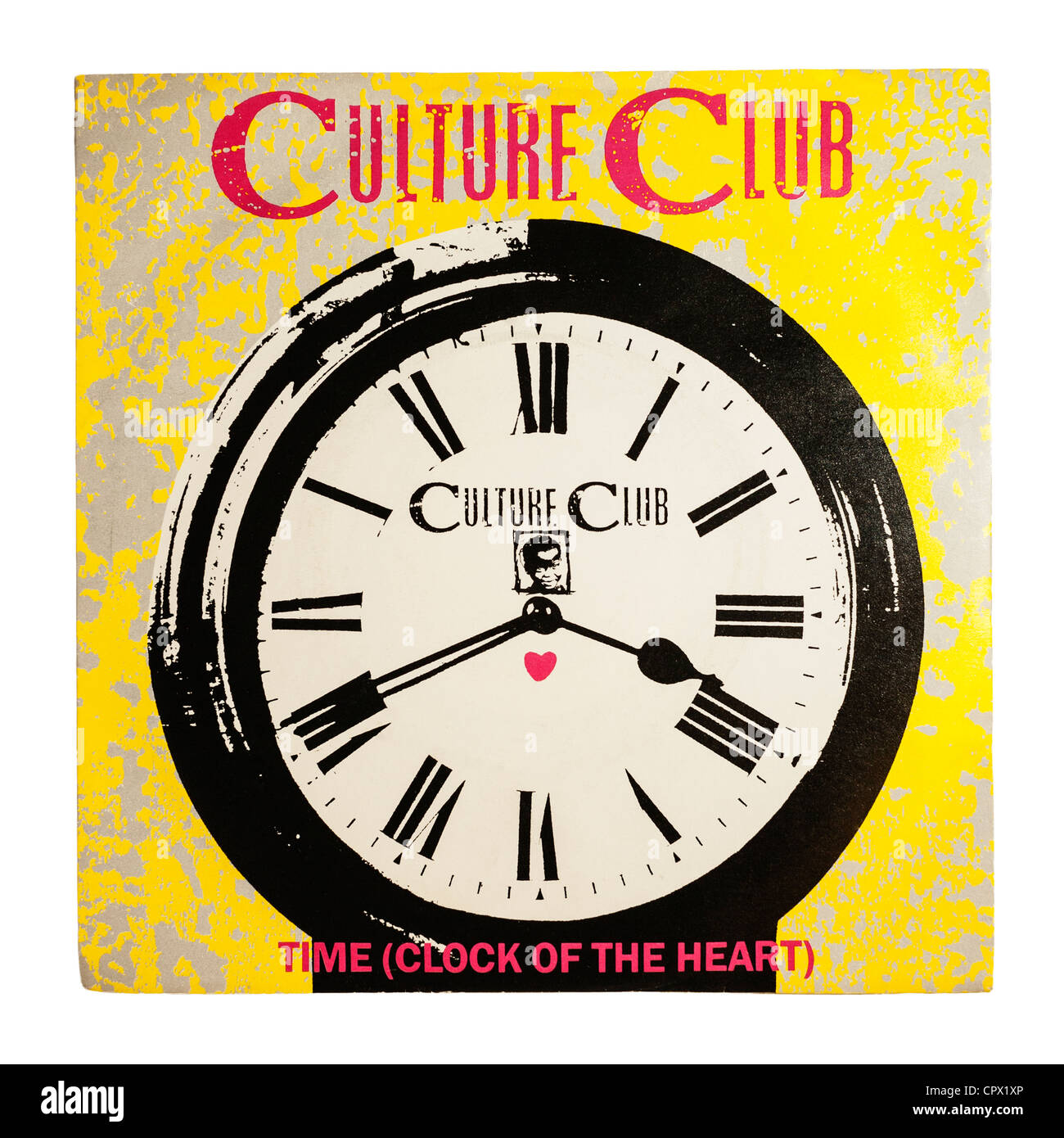 Un seul enregistrement de vinyle par Culture Club sur fond blanc Banque D'Images