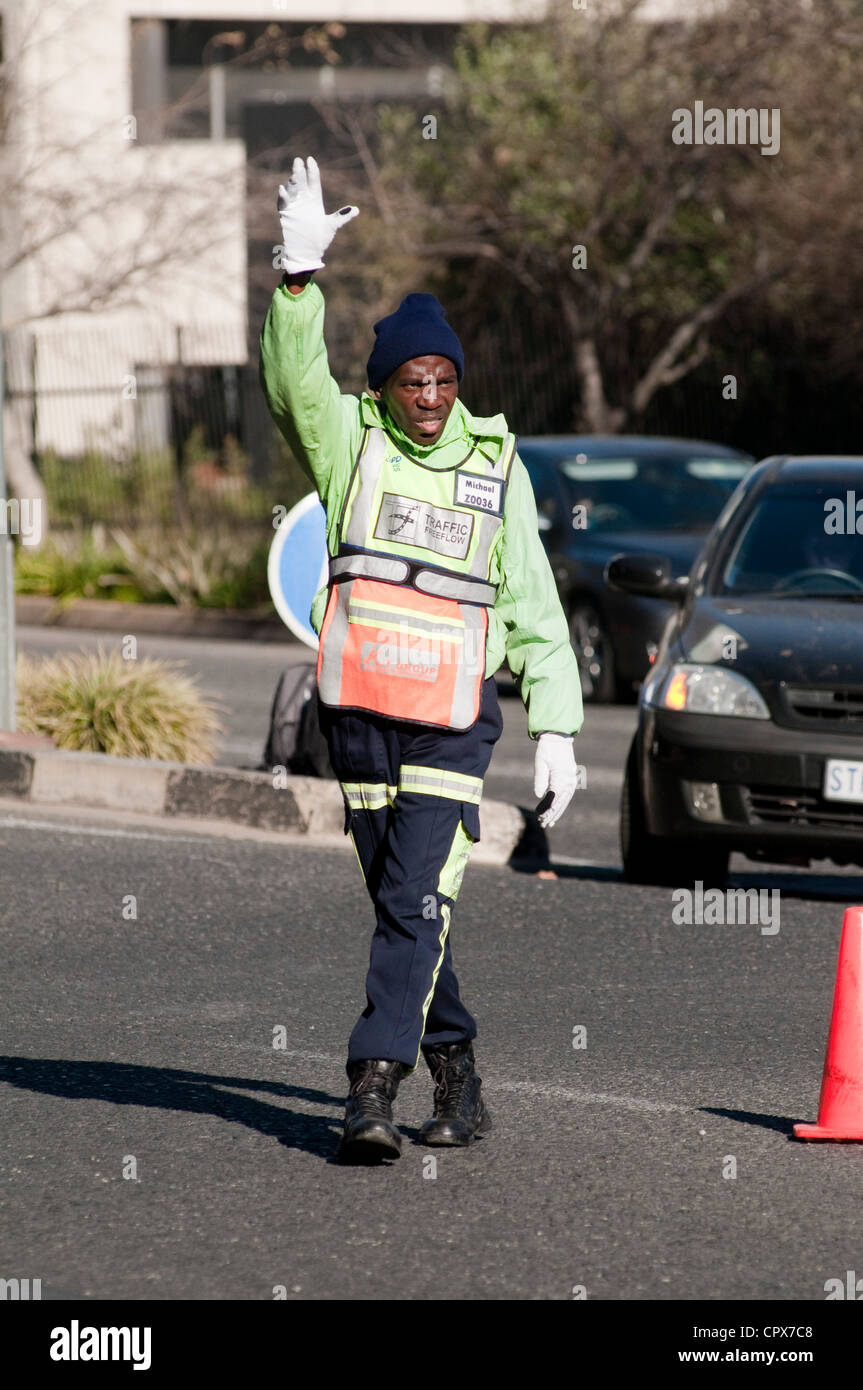 Pointsman dirige le trafic trafic Johannesburg Banque D'Images