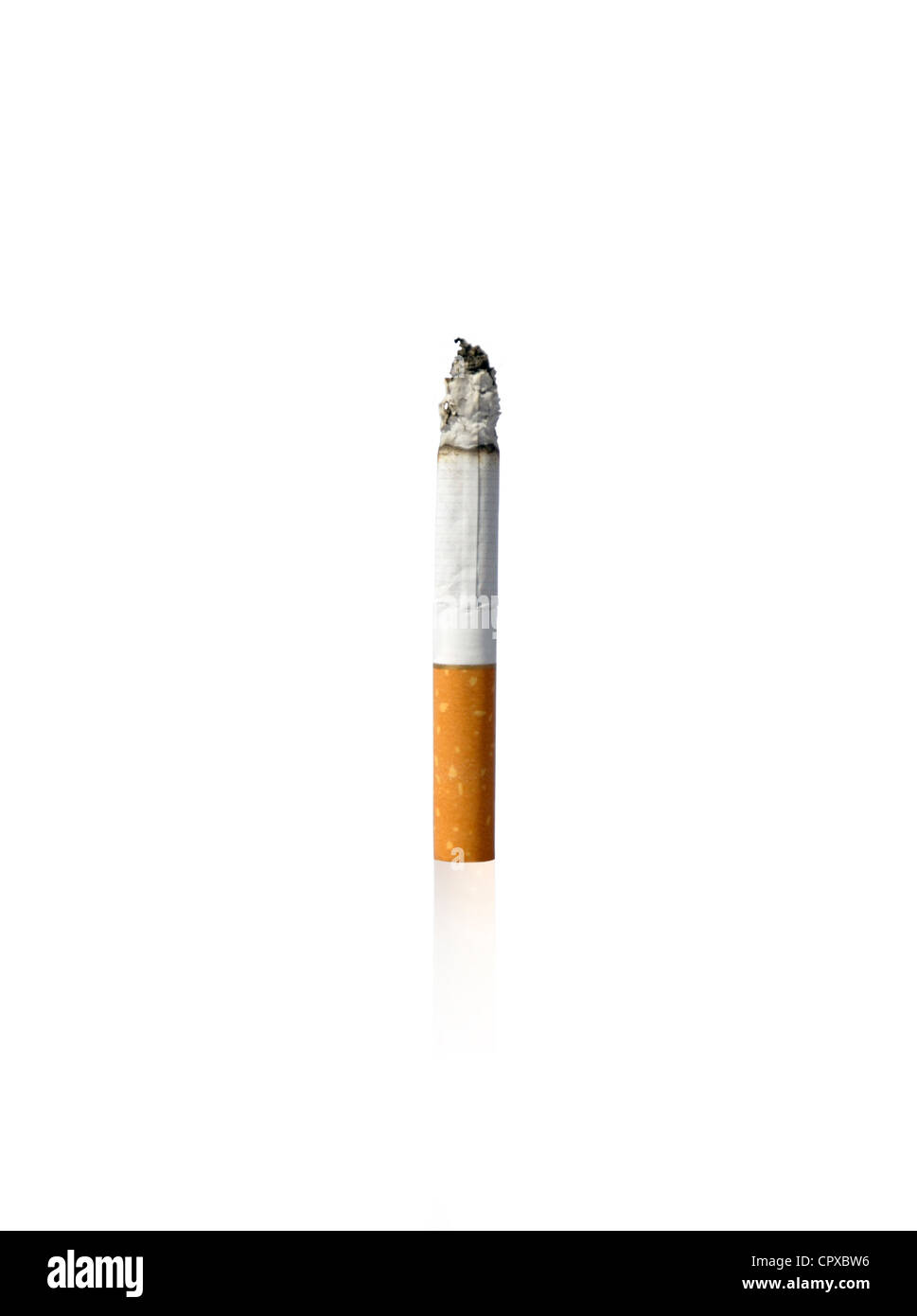 Photo montre une demi-cigarette fumé debout sur fond blanc Banque D'Images