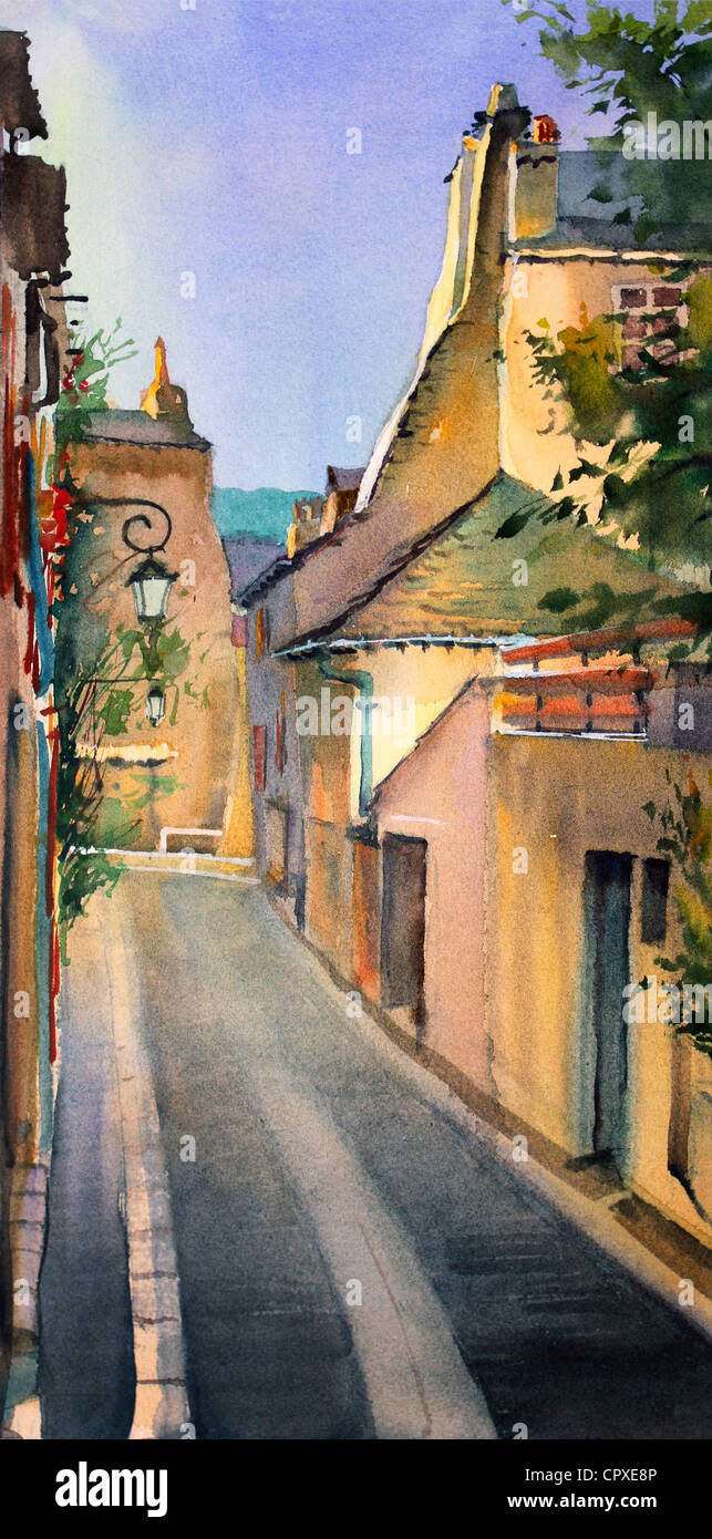 Peinture Aquarelle paysage urbain. Banque D'Images