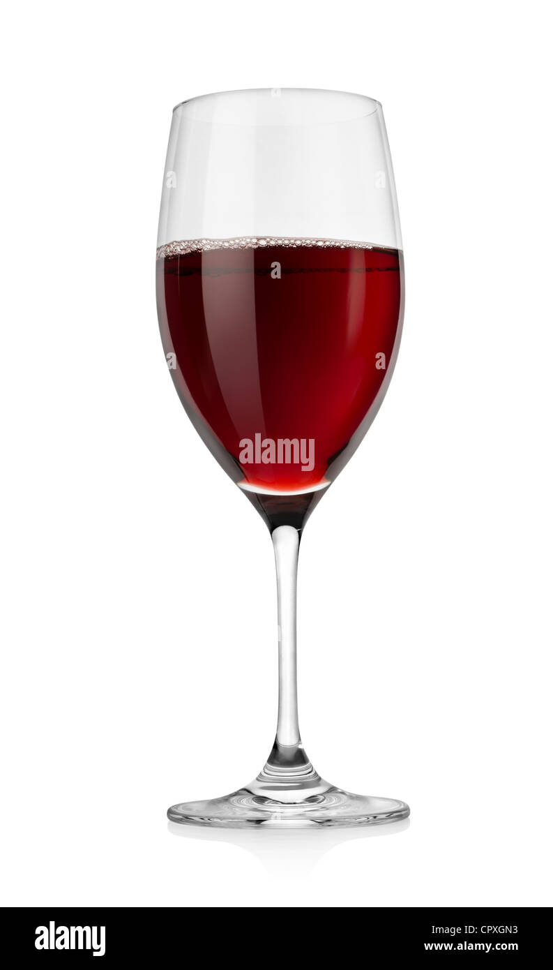 Vin rouge isolé sur fond blanc. Clipping Path Banque D'Images