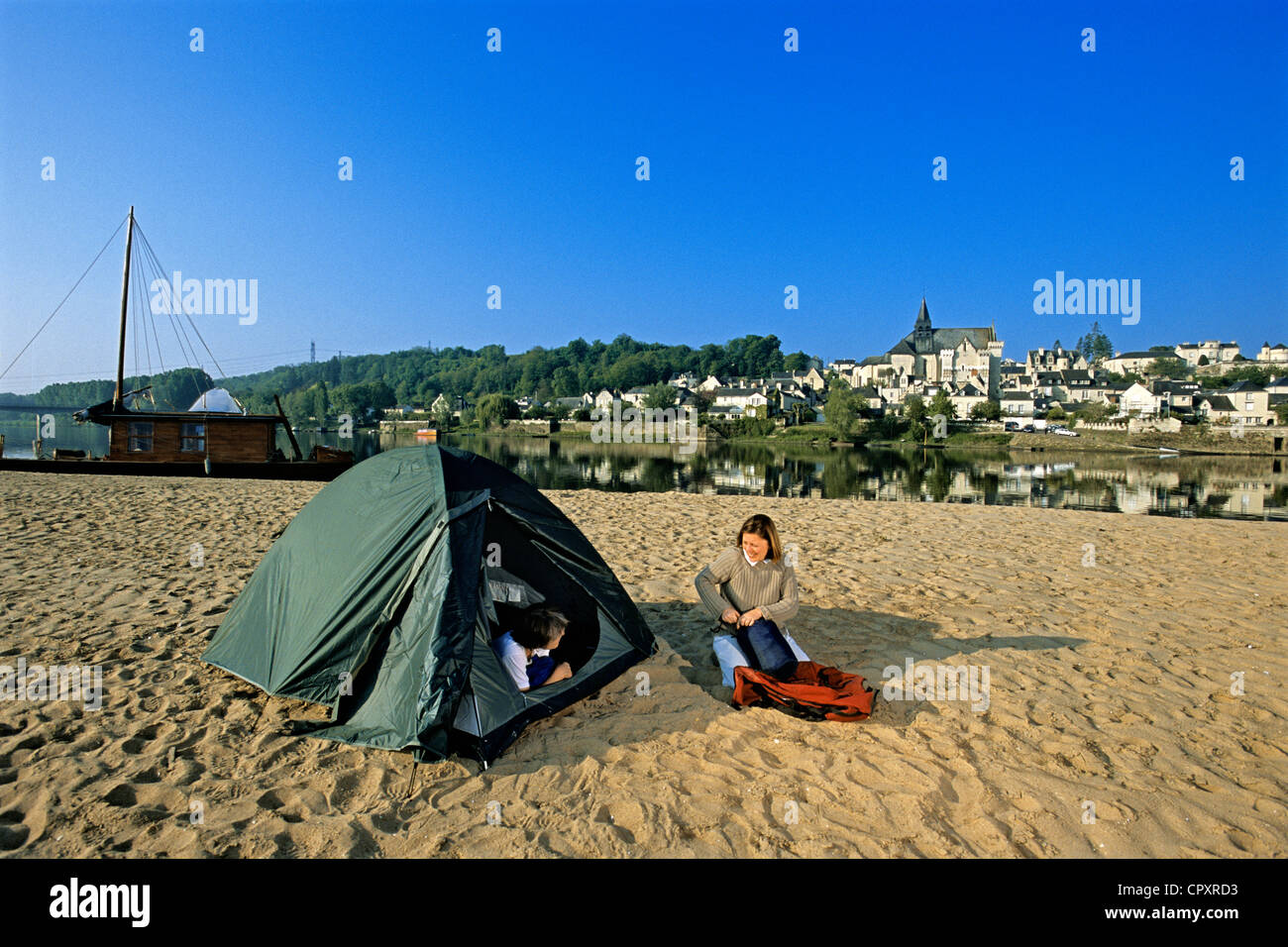 France, Indre et Loire, Vallée de la Loire au Patrimoine Mondial de l'UNESCO, Candes St Martin, étiqueté Les Plus Beaux Villages de France, bivouac Banque D'Images