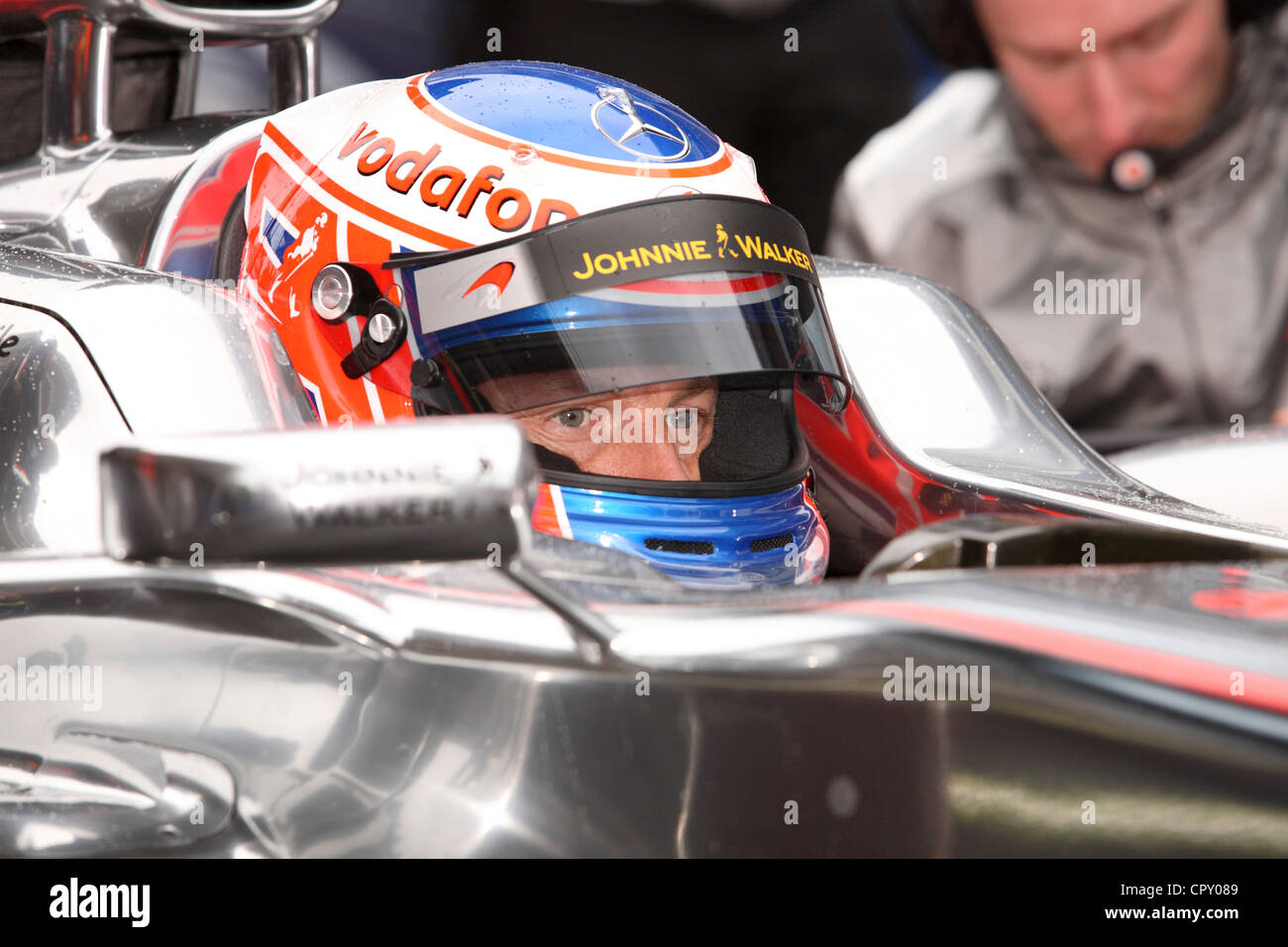 Jenson Button close up dans... Banque D'Images