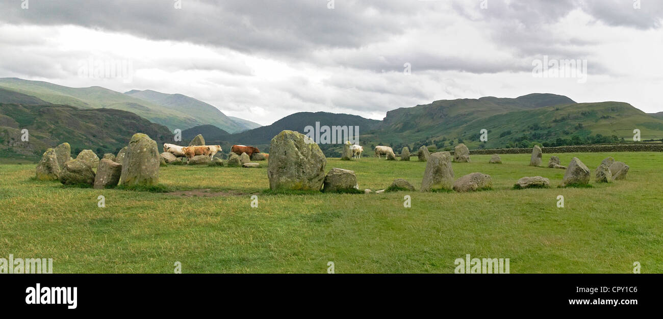 Lake District cercle de pierres de Castlerigg panorama Banque D'Images