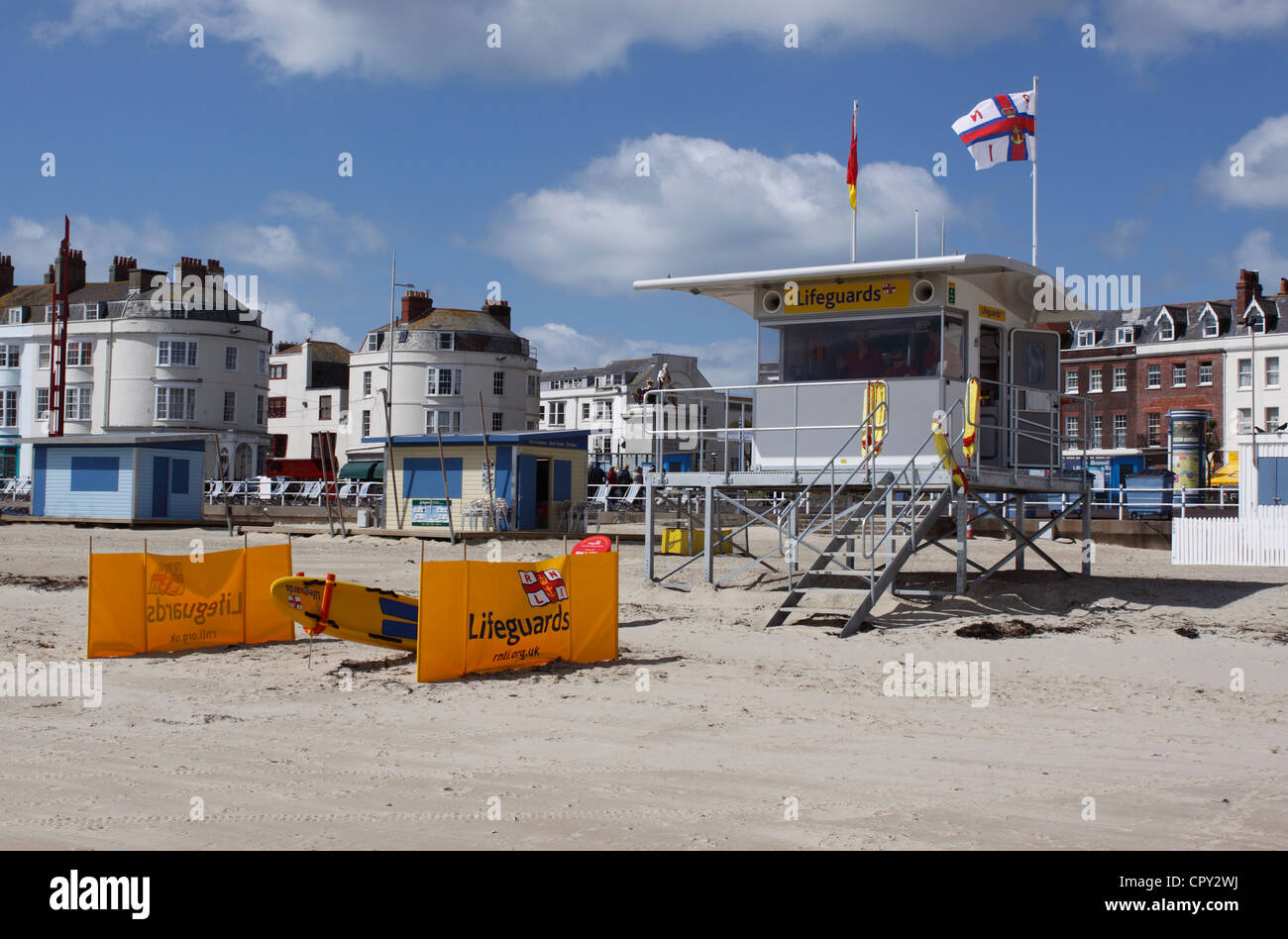 Plage de Weymouth LIFEGUARD STATION. WEYMOUTH DORSET UK. Banque D'Images