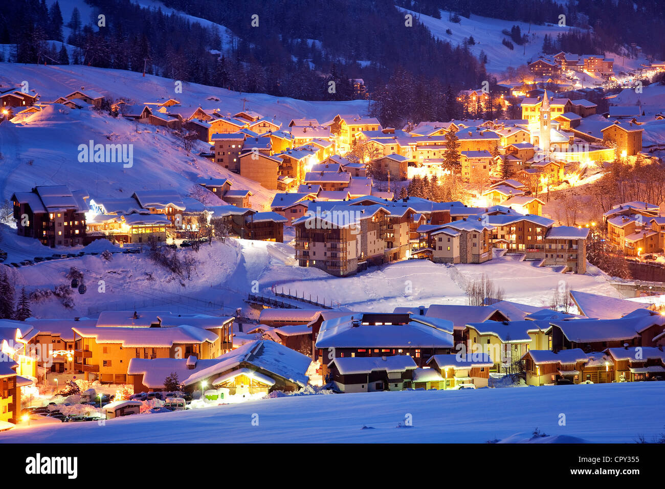 France, Savoie, Maurienne, Massif de la Vanoise, Val Cenis Lanslevillard, Station Banque D'Images