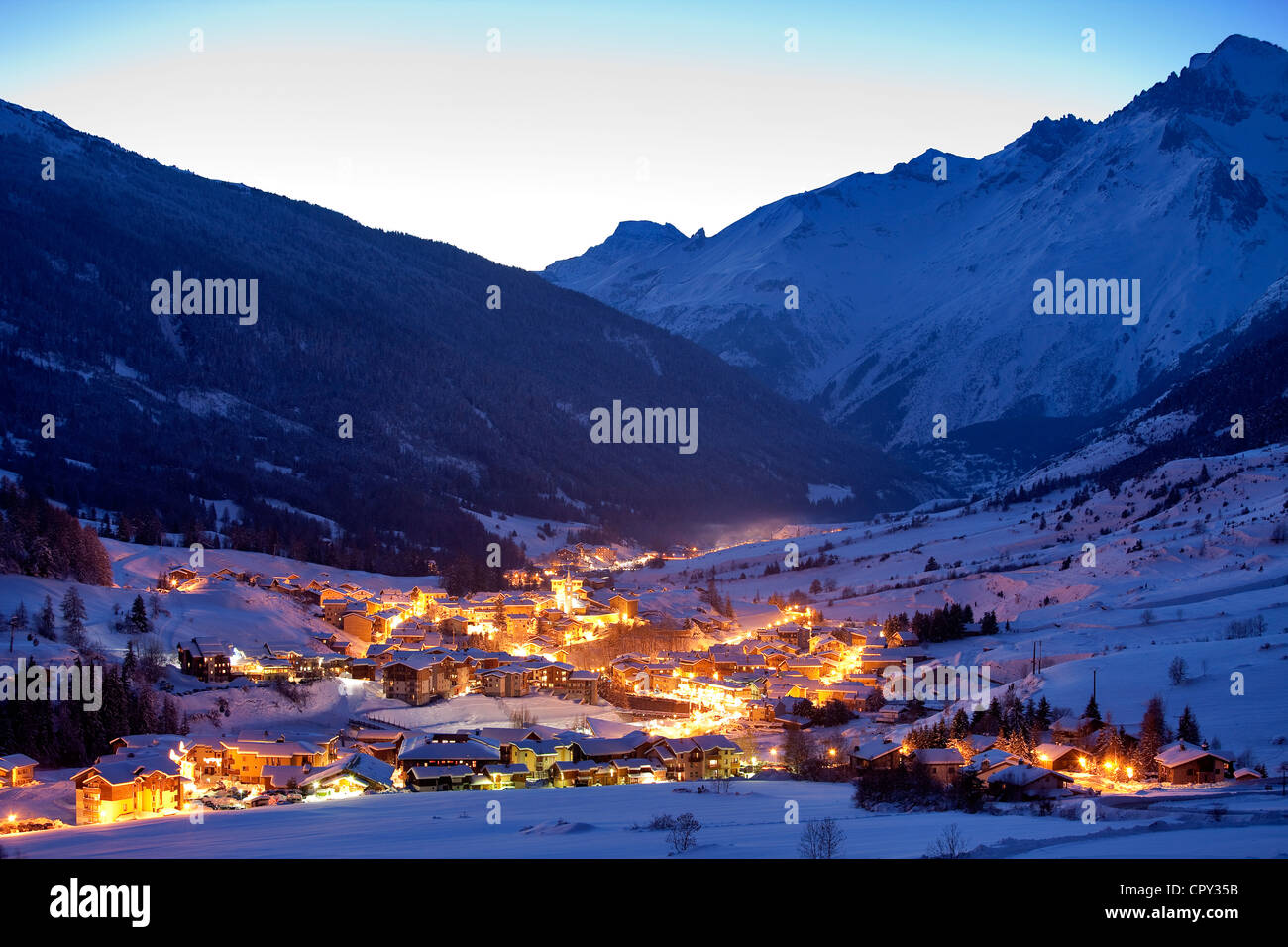 France, Savoie, Maurienne, Massif de la Vanoise, Val Cenis Lanslevillard, Station Banque D'Images