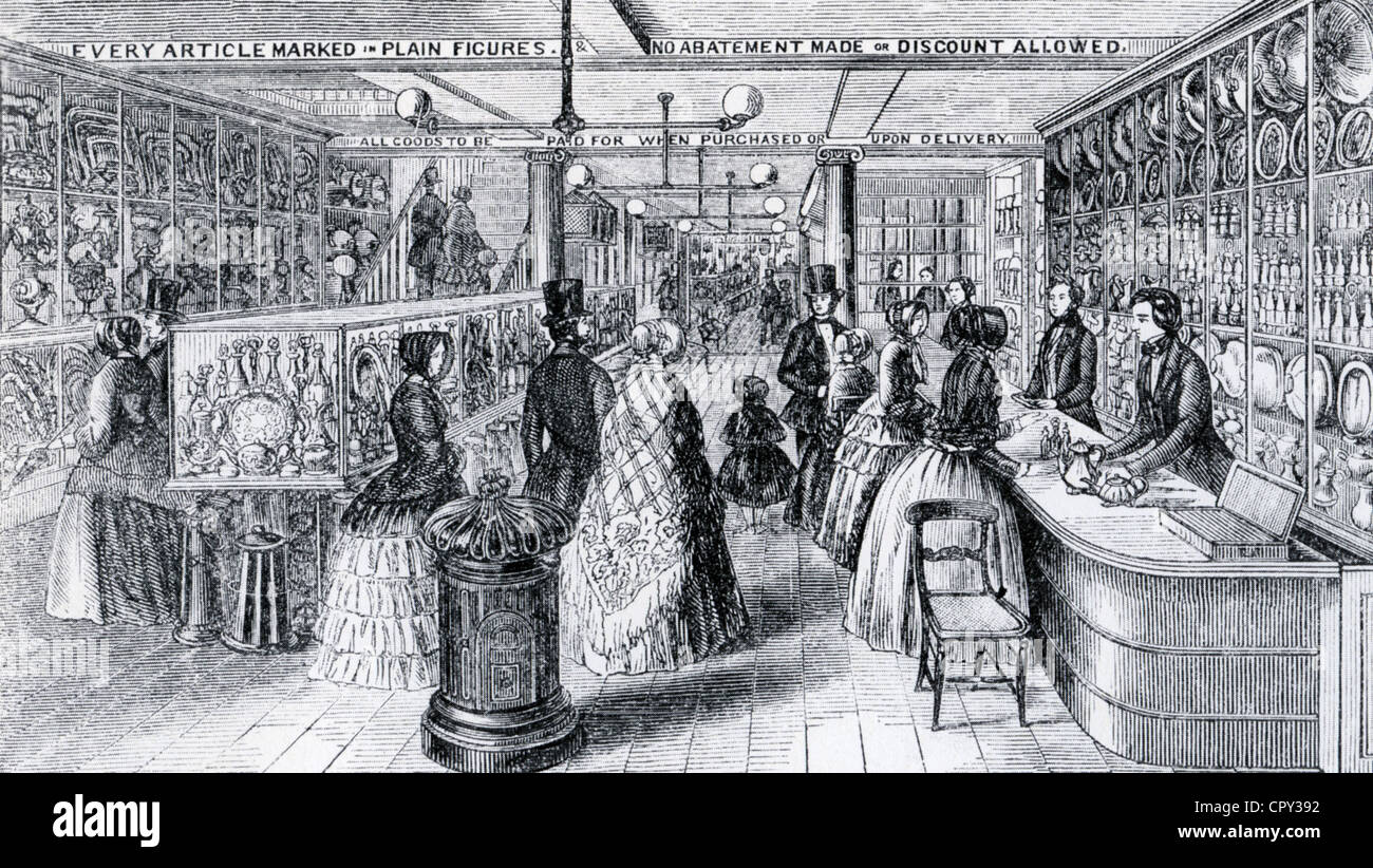 Londres MAGASIN vers 1840. Les conditions de l'activité économique sont très clairement peint sur les poutres du toit Banque D'Images
