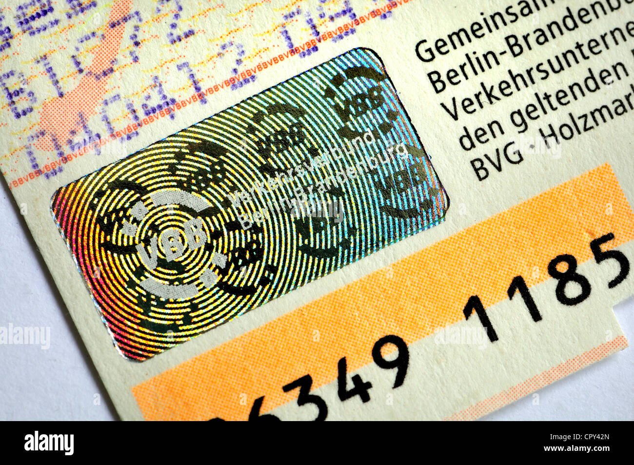 Fonction de sécurité holographique sur le billet de transport de Berlin Banque D'Images