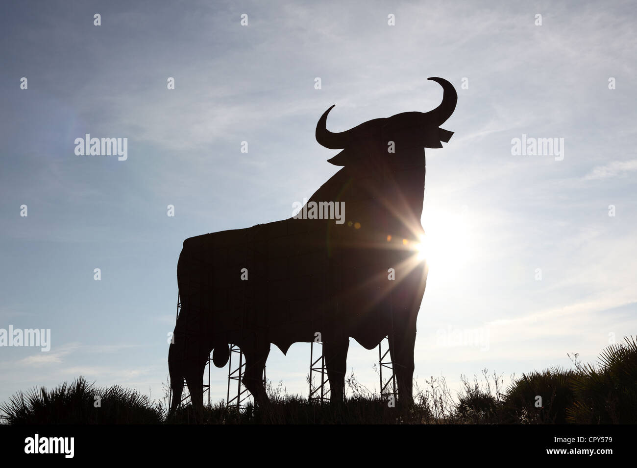 Silhouette d'un taureau en paysage espagnol Banque D'Images
