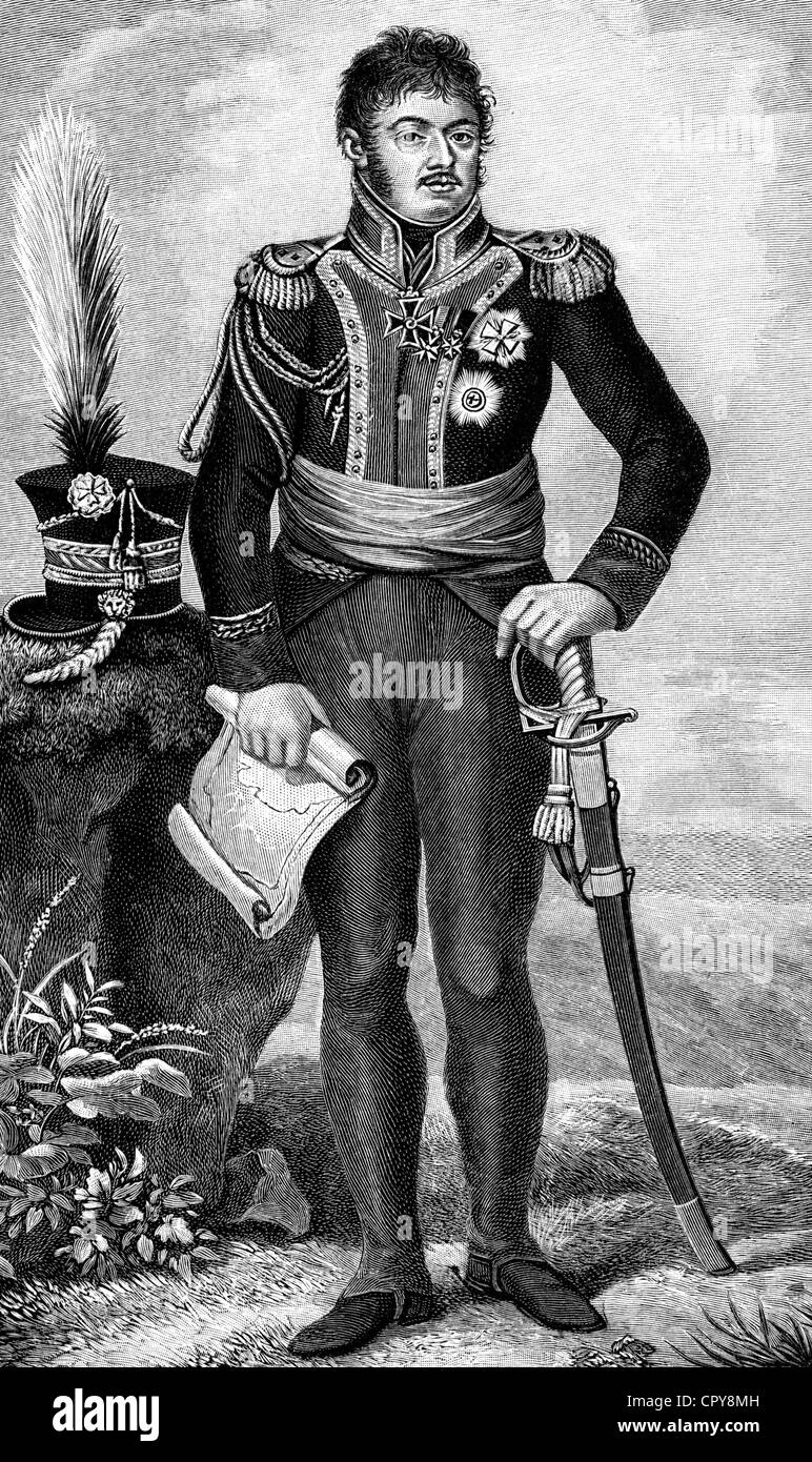 Poniatowski, Jozef Antoni Prince, 7.5.1762 - 19.10.1813, général polonais, pleine longueur, comme ministre de la guerre du Duché de Warszawa 1809, gravure de Schumann & Riedel basée sur Kosinski, XIXe siècle, Banque D'Images